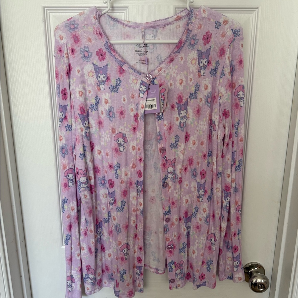 NWT Posh Peanut x Sanrio Kuromi pointelle cardigan sz L